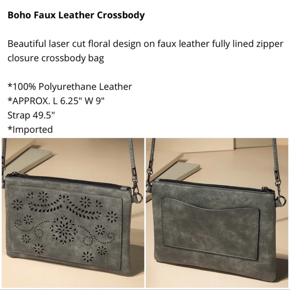 Boho Western Faux Leather Crossbody with Floral Laser Cut Out - Picture 5 of 5